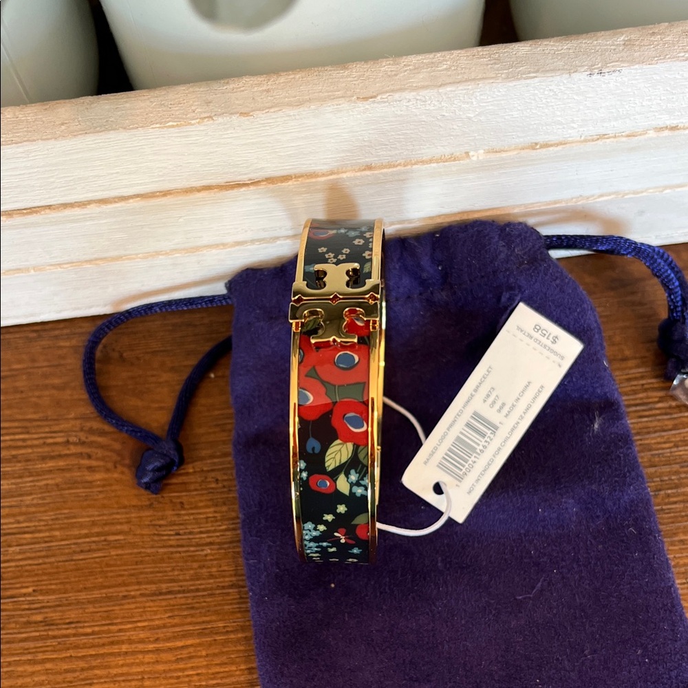 NWT Tory Burch Kira Raised Red and Blue Enamel Hinged Bracelet 7mm - Picture 4 of 9